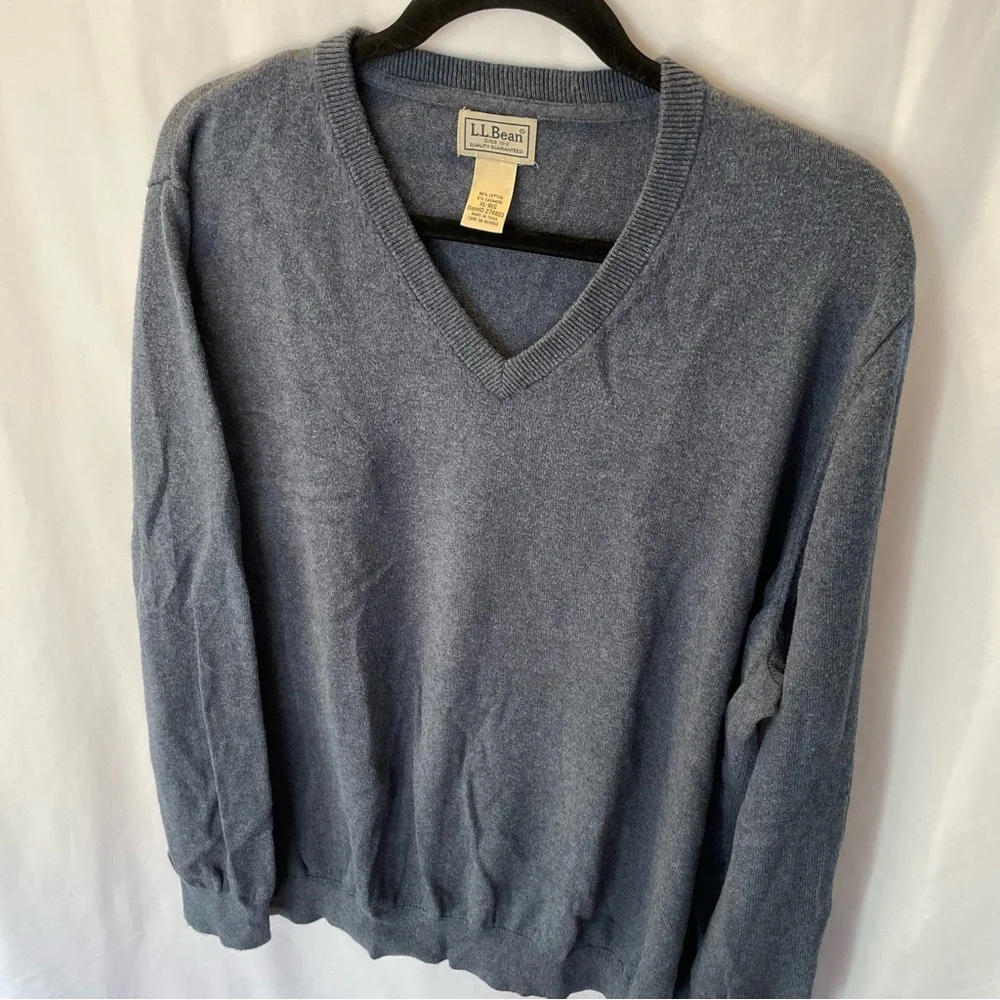 L.L. Bean Sweater XL Pullover Knit Cotton Cashmere Long Sleeve V Neck‎ Layering